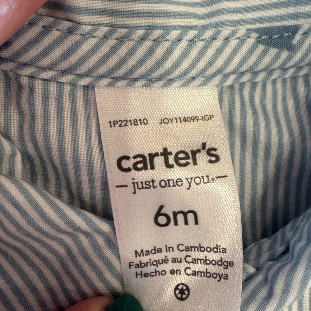 Carter’s Just One You Baby Boy Blue Striped Button Bunny Romper Carrot Sz 6m - Picture 9 of 10